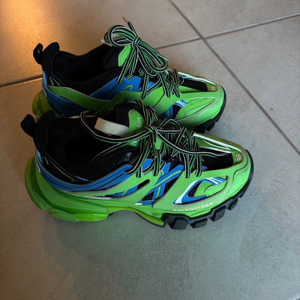 Authentic Balenciaga  Neon Green and Blue Track Sneakers - Picture 6 of 7